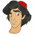 Preview of Aladdin face embroidery design, showcasing intricate details for stitching on various fabric items.