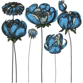 Blue meadow embroidery design - Embroidery Design