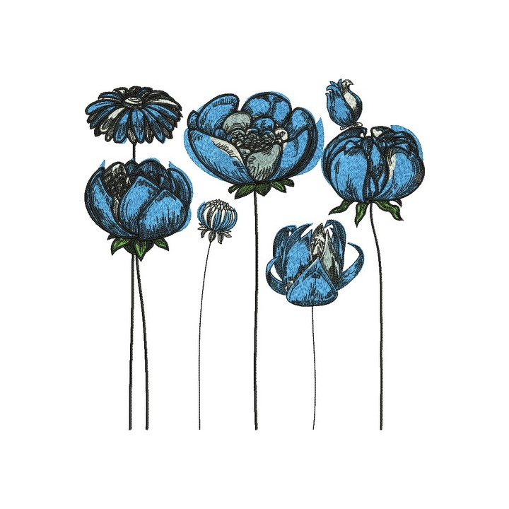 Blue meadow embroidery design - Embroidery Design