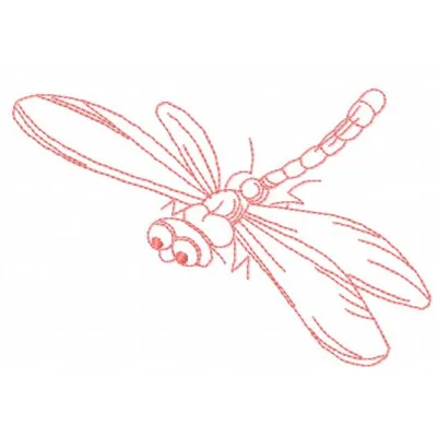 Preview of a pink dragonfly embroidery design featuring delicate details, suitable for various fabric projects.