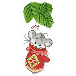 Mouse on fir tree embroidery design - Embroidery Design