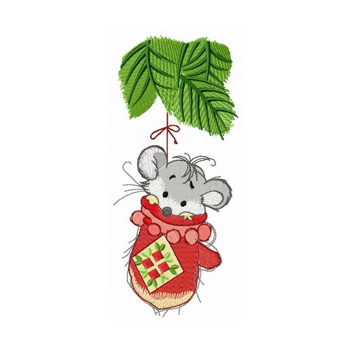 Mouse on fir tree embroidery design - Embroidery Design