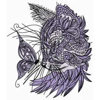 Curious mosaic cat embroidery design - Embroidery Design