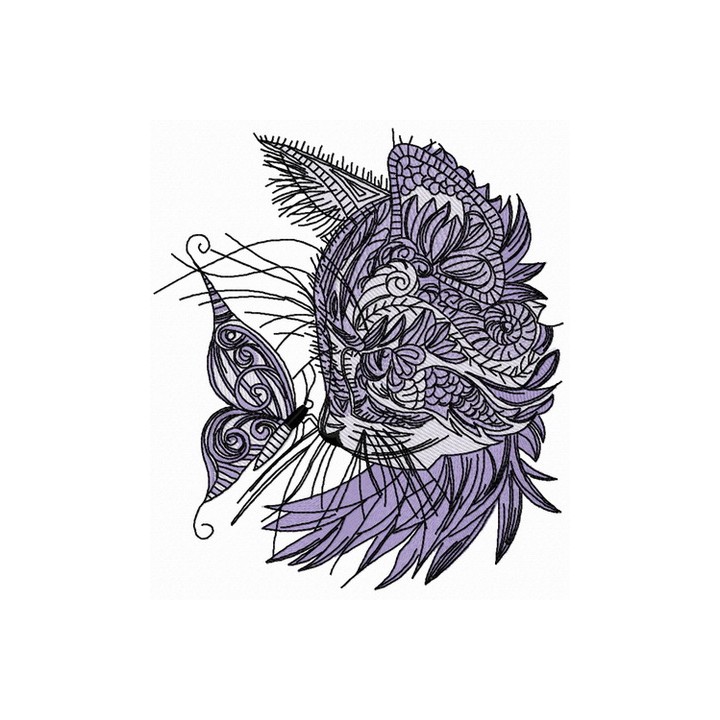 Curious mosaic cat embroidery design - Embroidery Design