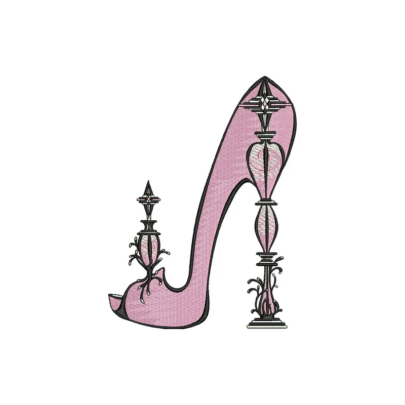 Preview of an extravagant high heels embroidery design showcasing a stylish stitched motif for fashion accessories.