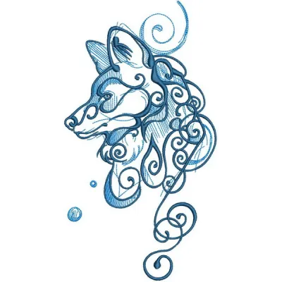 Wolf spirit 5 embroidery design featuring a majestic wolf in a serene landscape, perfect for stitching on jackets or bags.