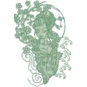 Shy geisha 3 embroidery design showcasing an intricate Oriental pattern, ideal for embellishing garments and accessories.
