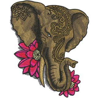 Indian elephant with lotus embroidery design - Embroidery Design