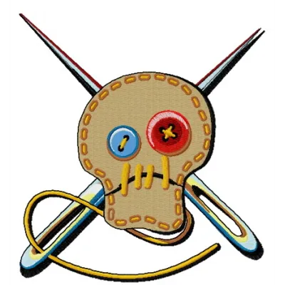 Sewn skull embroidery design preview showcasing intricate stitching for creative projects like jackets or bags.