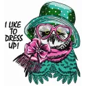 Preview of 'I Like to Dress Up' embroidery design featuring whimsical owls, perfect for embellishing various fabrics.