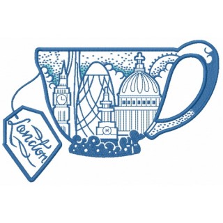 London tea cup embroidery design - Embroidery Design