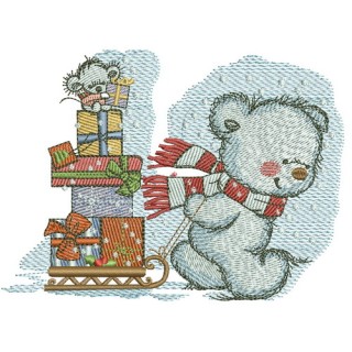 Bear in a warm striped scarf embroidery design - Embroidery Design