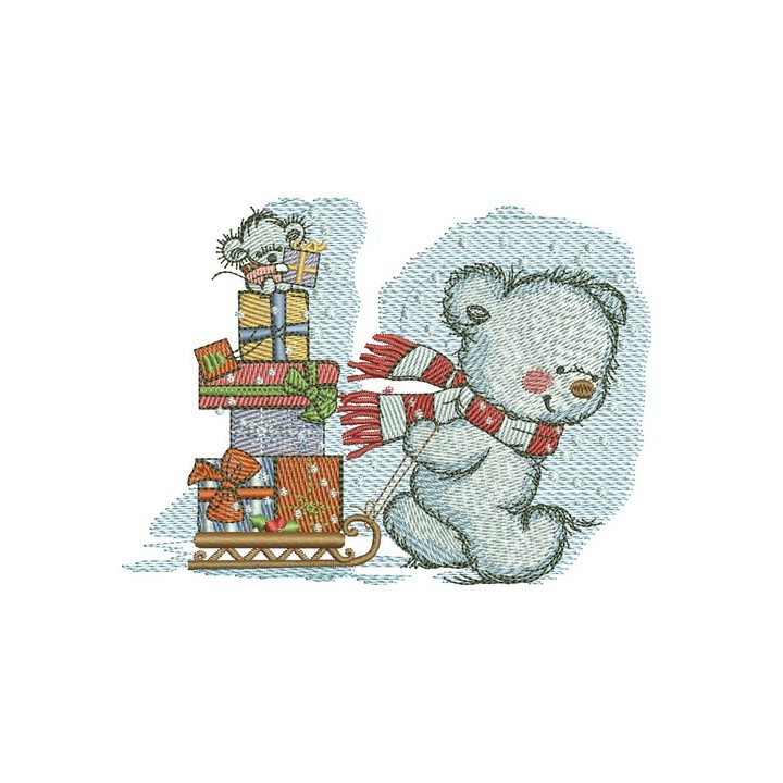 Bear in a warm striped scarf embroidery design - Embroidery Design