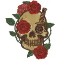 Skull with prickly rose 3 embroidery design showcasing intricate details and vibrant patterns for creative projects.