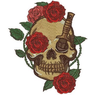Skull with prickly rose 3 embroidery design - Embroidery Design