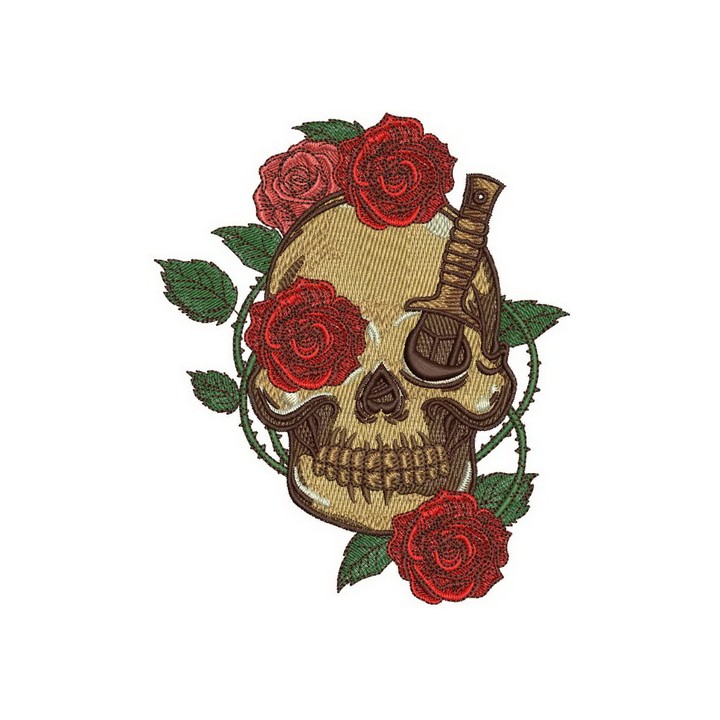 Skull with prickly rose 3 embroidery design - Embroidery Design