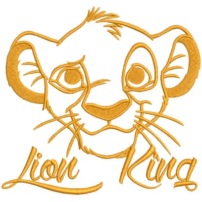 Preview of Simba Lion King embroidery design featuring a playful lion motif, ideal for customizing garments and accessories.