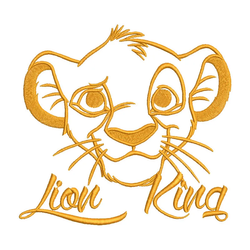 Preview of Simba Lion King embroidery design featuring a playful lion motif, ideal for customizing garments and accessories.