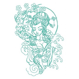 Shy geisha 2 embroidery design - Embroidery Design