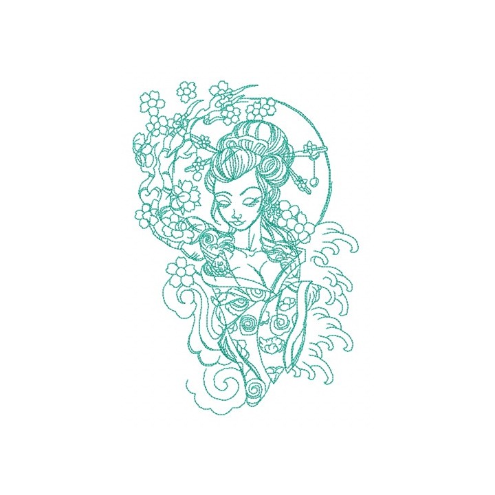 Shy geisha 2 embroidery design - Embroidery Design