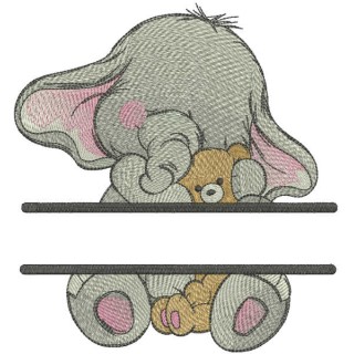 Baby elephant with toy monogram embroidery design - Embroidery Design