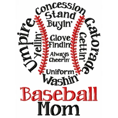 Preview of a baseball mom embroidery design showcasing a stylish stitched motif for caps and t-shirts.