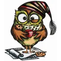 Owl in the morning embroidery design featuring a whimsical owl perched on a branch, ideal for stitching on various items.