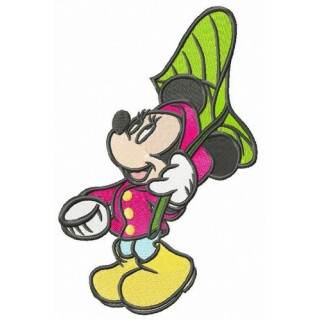 Minnie Mouse with leaf umbrella embroidery design - Embroidery Design