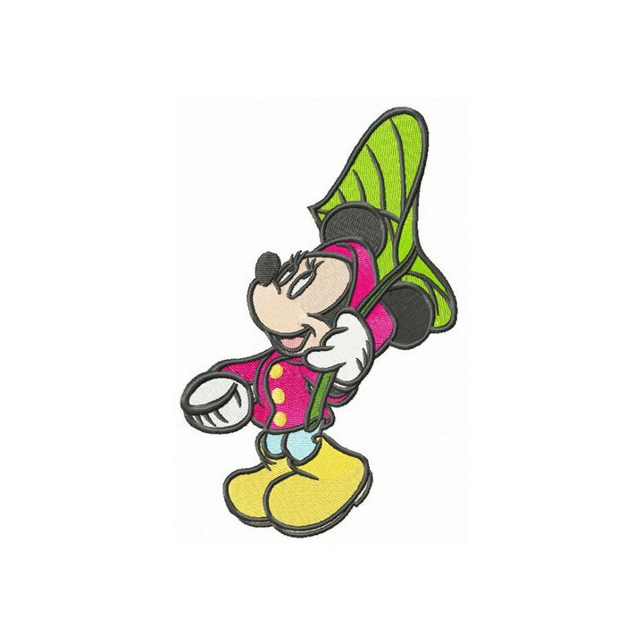 Minnie Mouse with leaf umbrella embroidery design - Embroidery Design