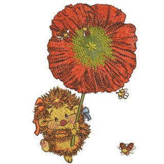 Hedgehog with poppy embroidery design - Embroidery Design