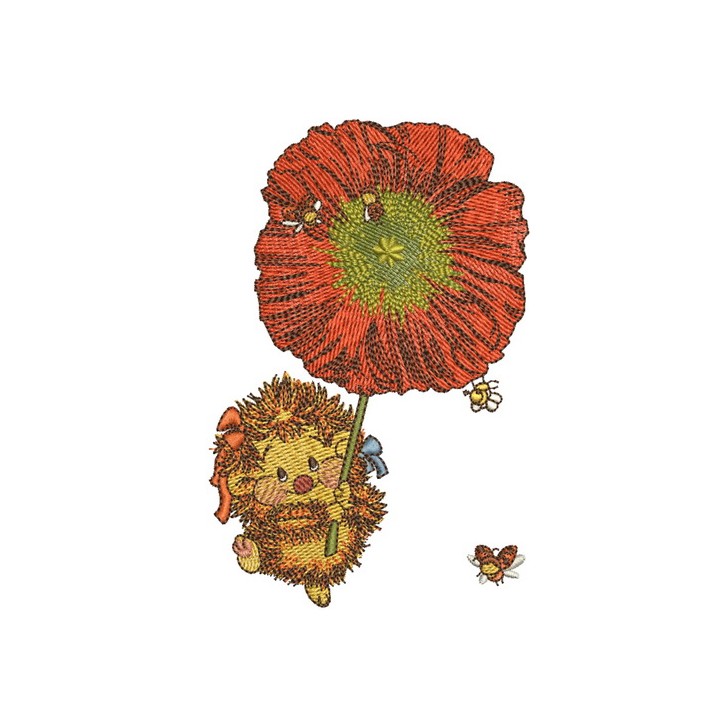 Hedgehog with poppy embroidery design - Embroidery Design