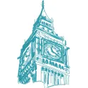 Big Ben embroidery design showcasing a detailed stitched motif of London's iconic clock tower for traveling enthusiasts.