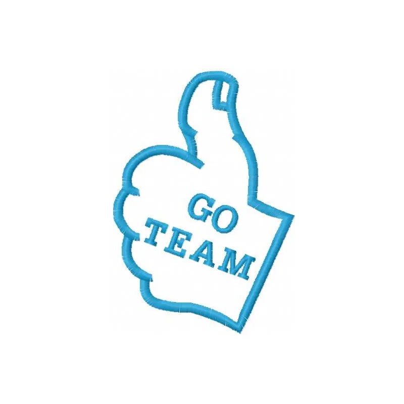 Go team embroidery design featuring a bold logo style, ideal for stitching on sports apparel and accessories.
