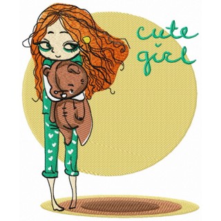 Cute girl in pajamas embroidery design - Embroidery Design