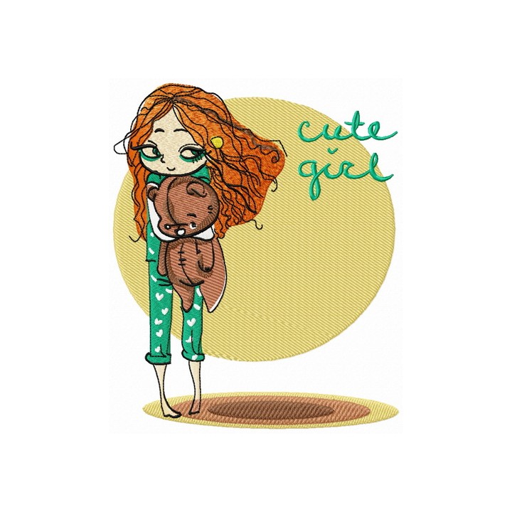Cute girl in pajamas embroidery design - Embroidery Design