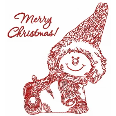 Happy snowman in a knitted hat embroidery design, ideal for festive projects like t-shirts and holiday decorations.