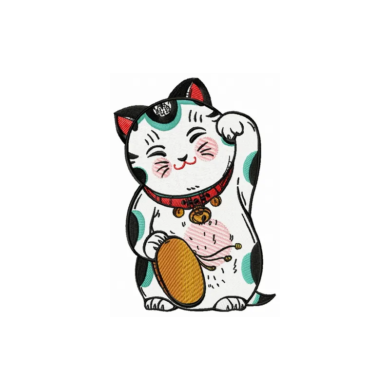 Preview of a Cute Maneki Neko embroidery design featuring a charming cat motif, ideal for various stitching projects.