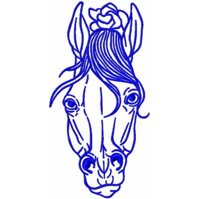 Blue horse embroidery design showcasing intricate stitching patterns, ideal for embellishing fabrics and crafts.