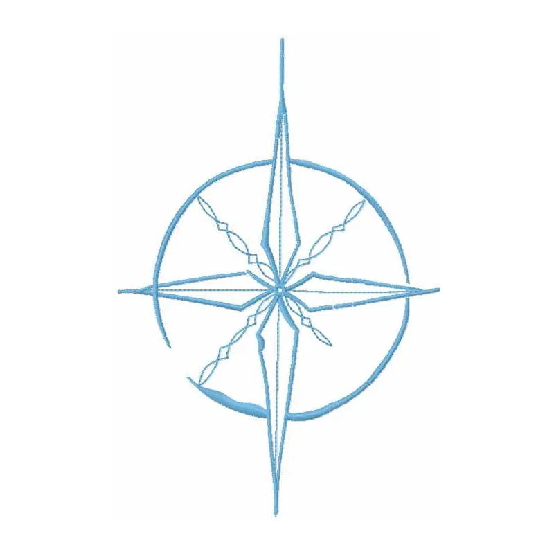 Wind rose embroidery design featuring a detailed compass motif, perfect for travel-themed projects and gifts.