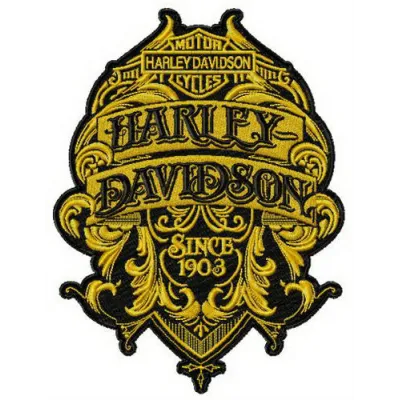 Harley-Davidson since 1903 embroidery design showcasing intricate stitching, perfect for jackets and caps.