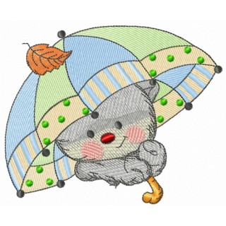 Kitten with umbrella embroidery design - Embroidery Design