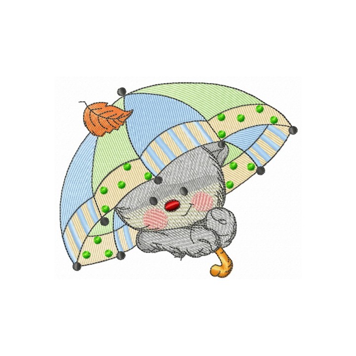 Kitten with umbrella embroidery design - Embroidery Design