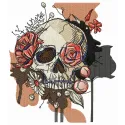 Skull overgrown with flowers embroidery design showcasing intricate floral details and a unique gothic style.
