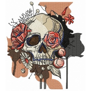 Skull overgrown with flowers embroidery design - Embroidery Design