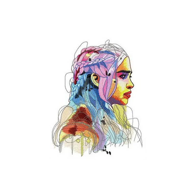 Daenerys Targaryen embroidery design showcasing intricate details, perfect for stitching on jackets or bags.