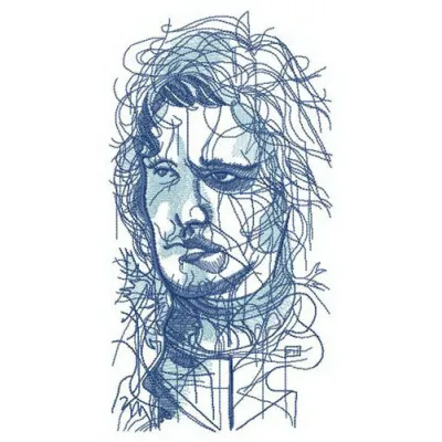 Jon Snow sketch embroidery design from Game of Thrones, showcasing intricate stitching patterns for creative projects.
