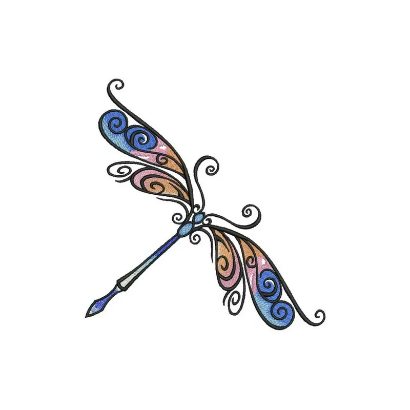 Preview of a delicate dragonfly embroidery design, showcasing intricate stitching patterns for various fabric projects.