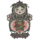 Black matryoshka embroidery design showcasing a traditional nested doll motif, perfect for crafting projects.