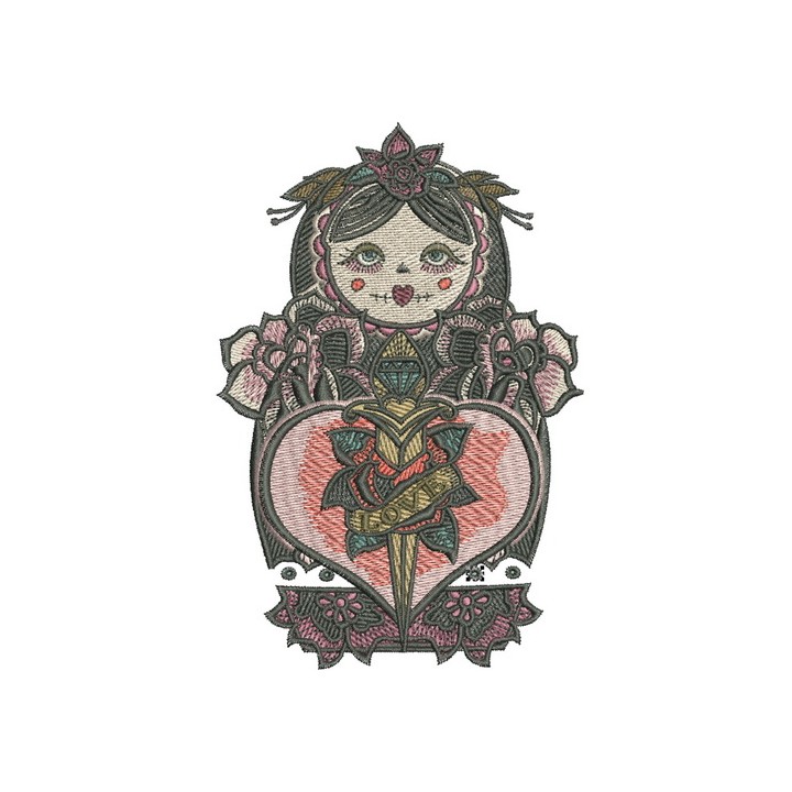 Black matryoshka embroidery design - Embroidery Design