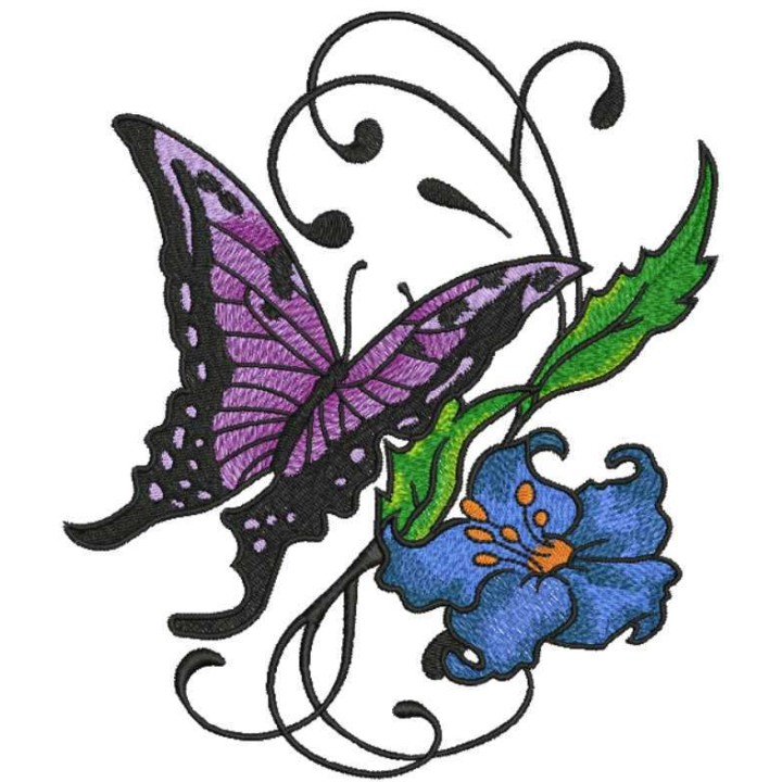 Vintage butterfly and flower embroidery design - Embroidery Design
